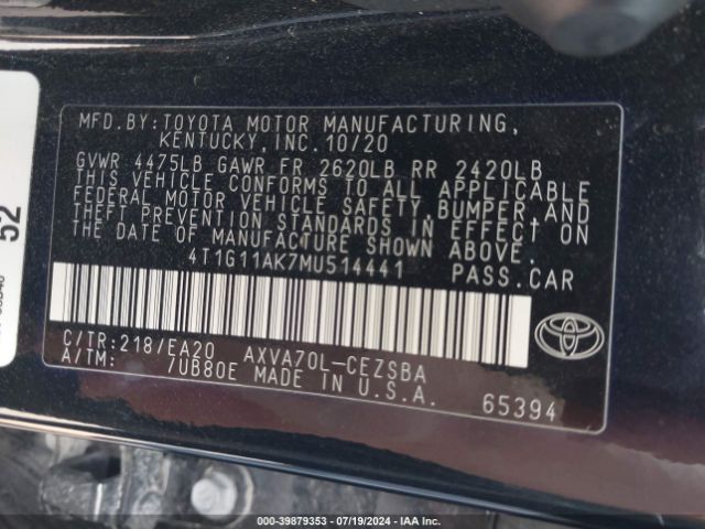 Photo 8 VIN: 4T1G11AK7MU514441 - TOYOTA CAMRY 