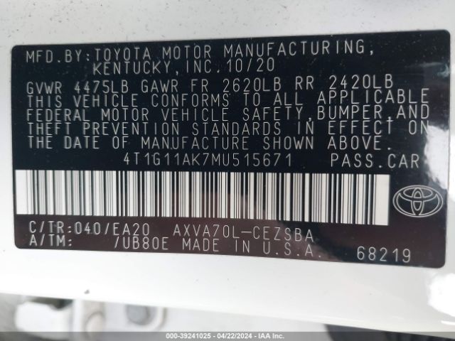 Photo 8 VIN: 4T1G11AK7MU515671 - TOYOTA CAMRY 