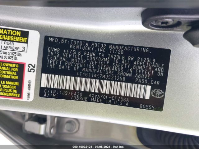 Photo 8 VIN: 4T1G11AK7MU521258 - TOYOTA CAMRY 