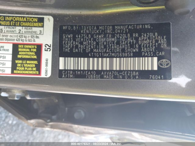 Photo 8 VIN: 4T1G11AK7MU569858 - TOYOTA CAMRY 