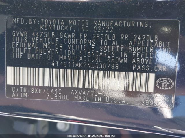 Photo 8 VIN: 4T1G11AK7NU038788 - TOYOTA CAMRY 