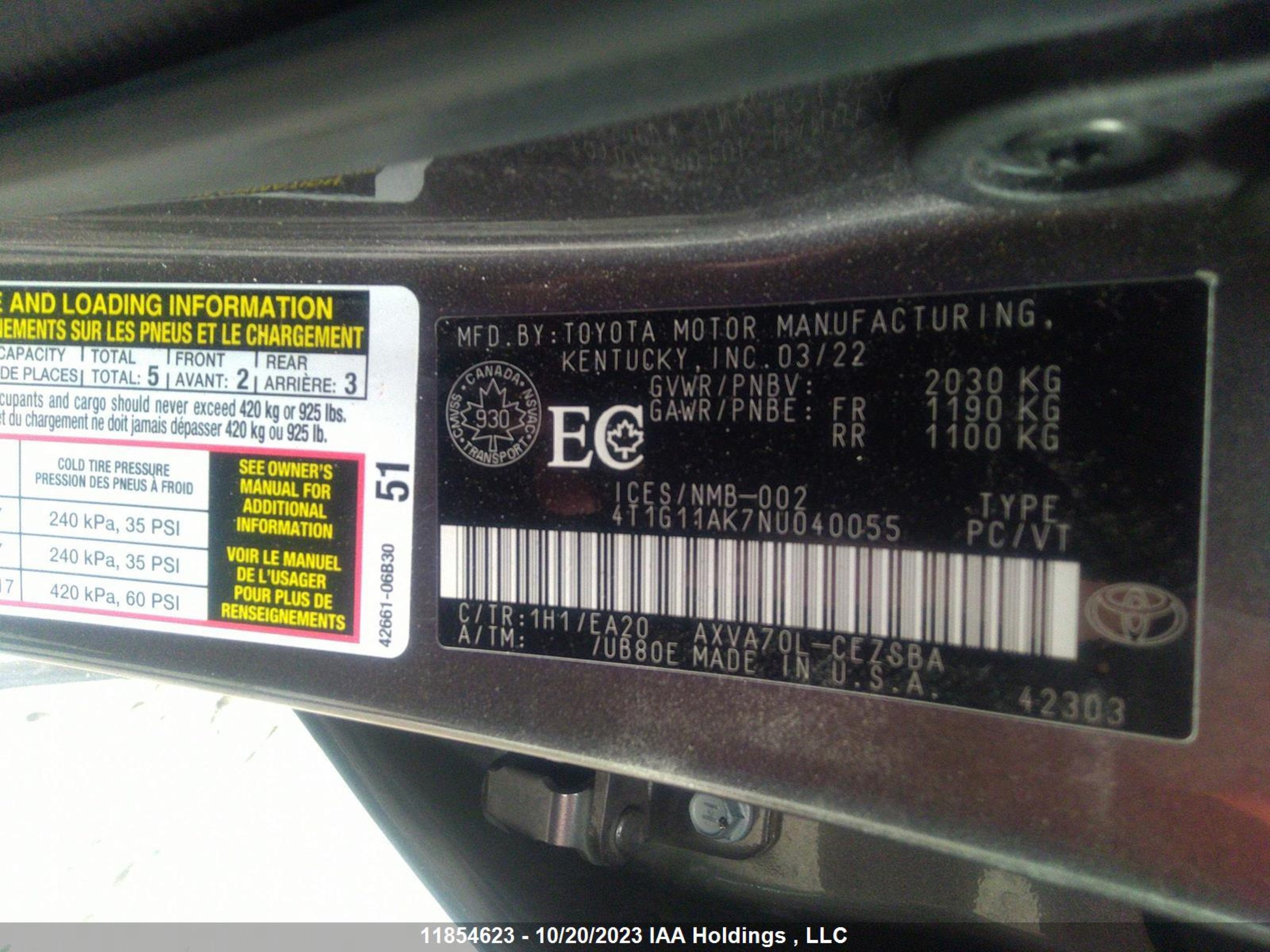 Photo 8 VIN: 4T1G11AK7NU040055 - TOYOTA CAMRY 