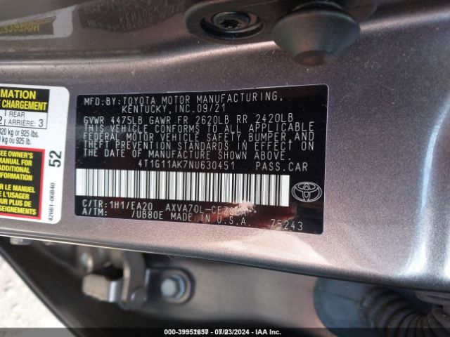 Photo 8 VIN: 4T1G11AK7NU630451 - TOYOTA CAMRY 