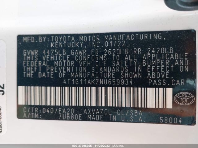 Photo 8 VIN: 4T1G11AK7NU659934 - TOYOTA CAMRY 