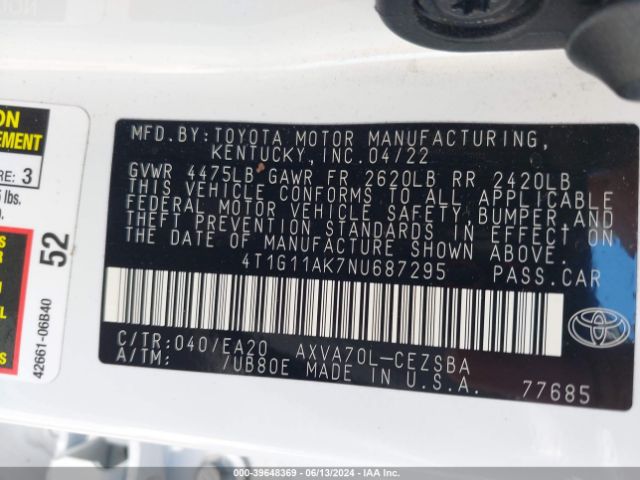 Photo 8 VIN: 4T1G11AK7NU687295 - TOYOTA CAMRY 