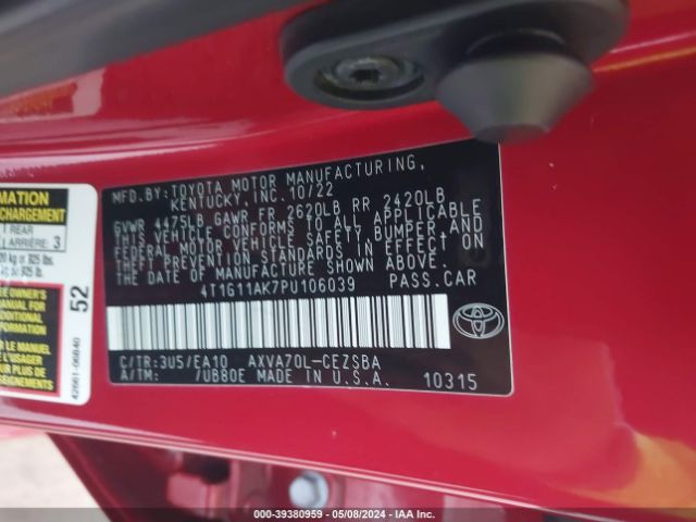 Photo 8 VIN: 4T1G11AK7PU106039 - TOYOTA CAMRY 