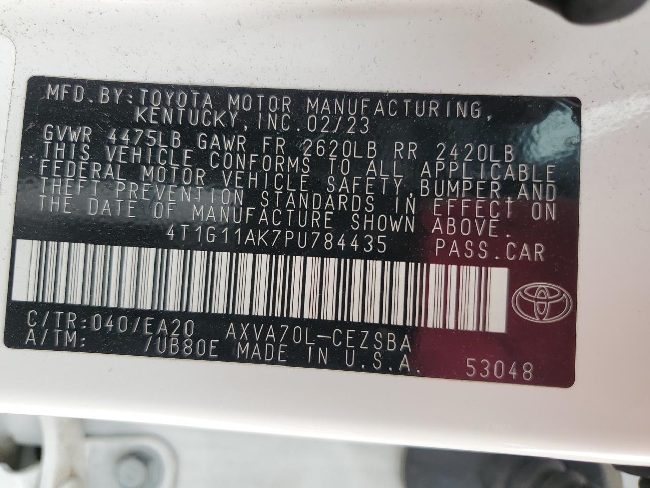 Photo 12 VIN: 4T1G11AK7PU784435 - TOYOTA CAMRY 