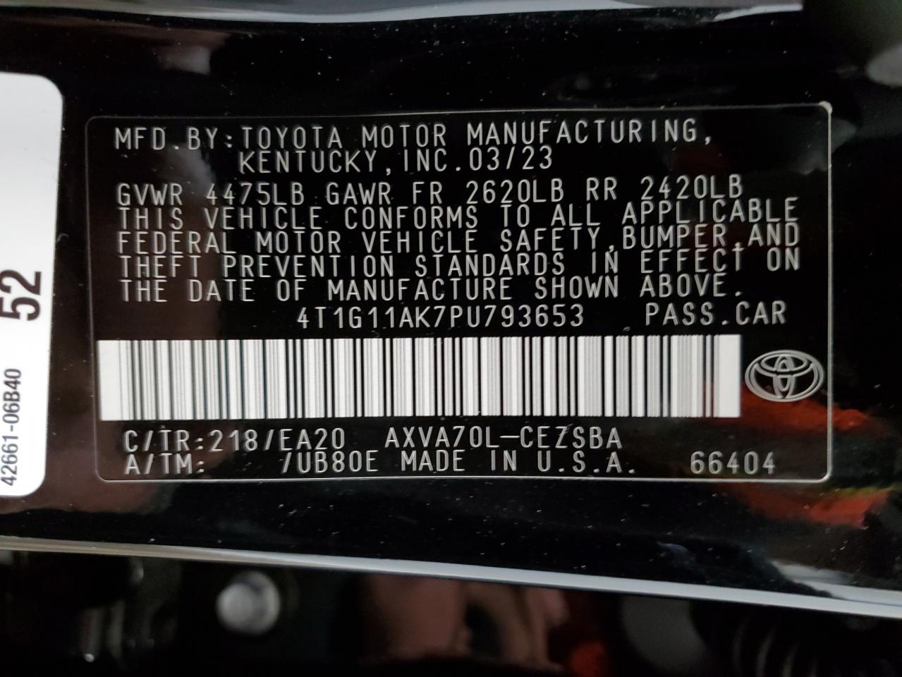 Photo 12 VIN: 4T1G11AK7PU793653 - TOYOTA CAMRY 