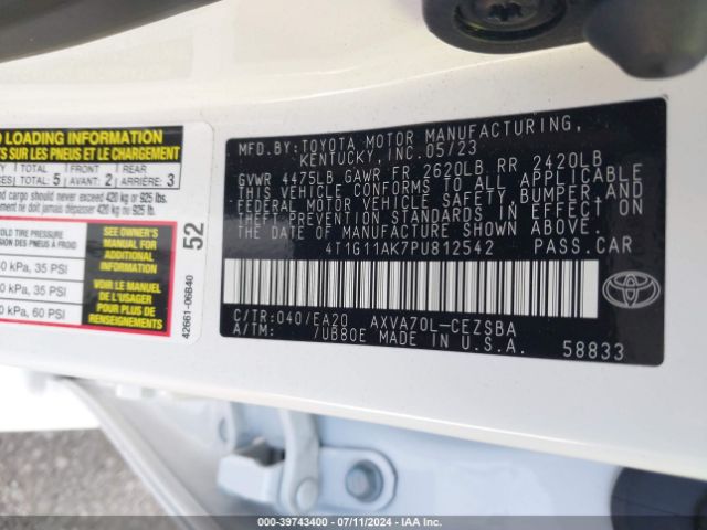 Photo 8 VIN: 4T1G11AK7PU812542 - TOYOTA CAMRY 