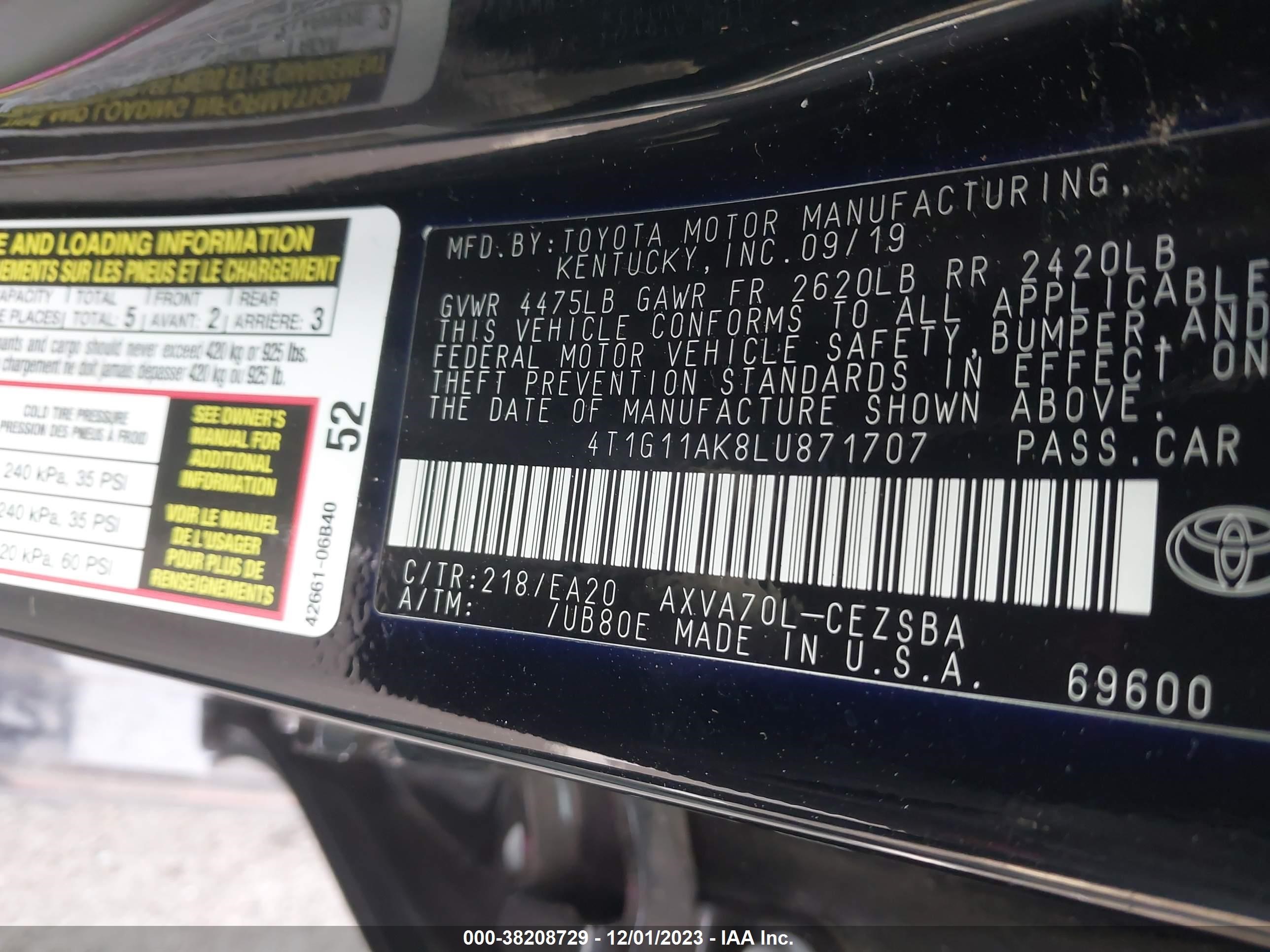 Photo 8 VIN: 4T1G11AK8LU871707 - TOYOTA CAMRY 