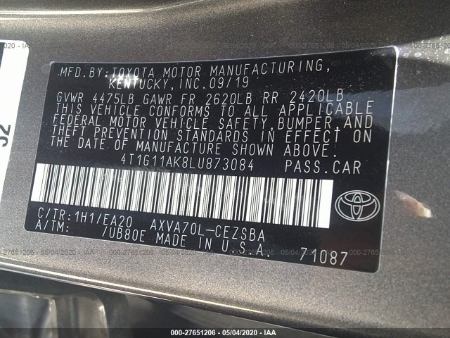 Photo 8 VIN: 4T1G11AK8LU873084 - TOYOTA CAMRY 