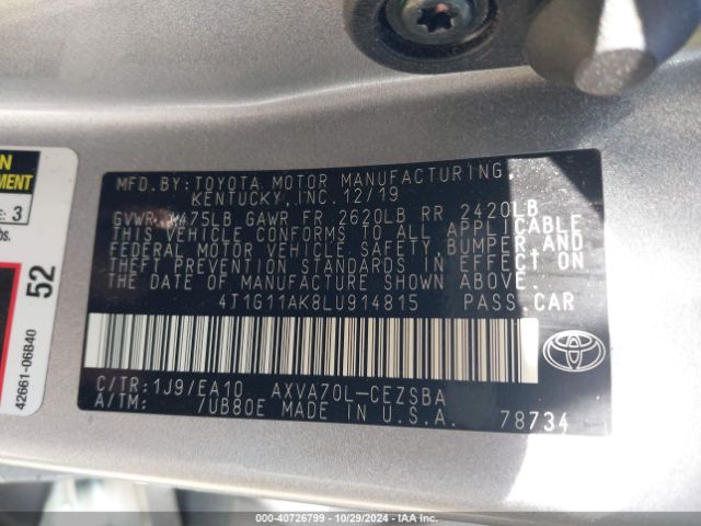 Photo 8 VIN: 4T1G11AK8LU914815 - TOYOTA CAMRY 