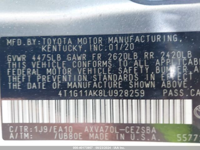 Photo 8 VIN: 4T1G11AK8LU928259 - TOYOTA CAMRY 