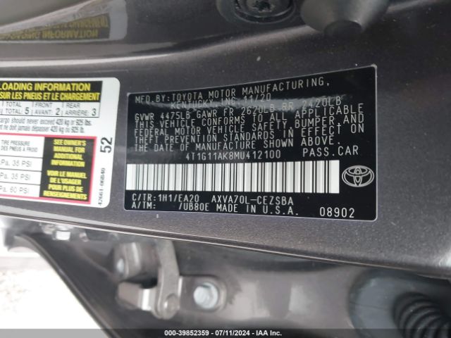 Photo 8 VIN: 4T1G11AK8MU412100 - TOYOTA CAMRY 