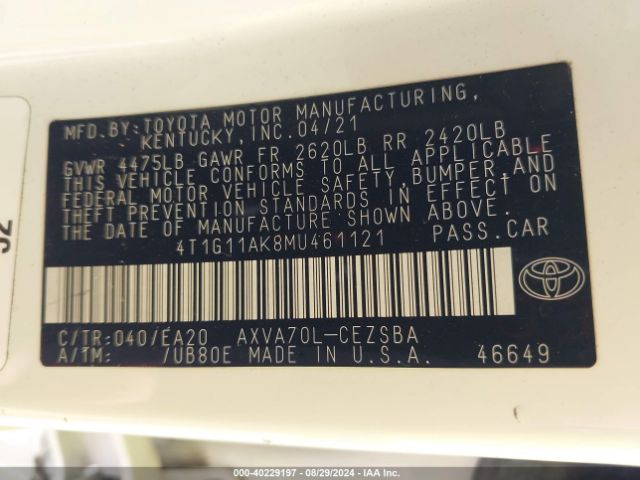 Photo 8 VIN: 4T1G11AK8MU461121 - TOYOTA CAMRY 