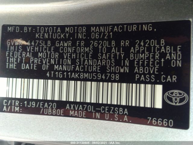 Photo 8 VIN: 4T1G11AK8MU594798 - TOYOTA CAMRY 