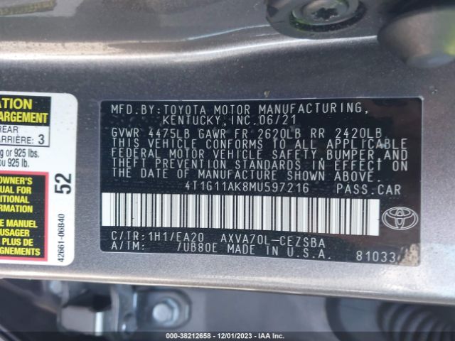 Photo 8 VIN: 4T1G11AK8MU597216 - TOYOTA CAMRY 