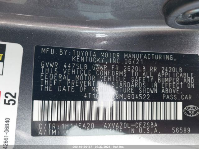 Photo 8 VIN: 4T1G11AK8MU604522 - TOYOTA CAMRY 