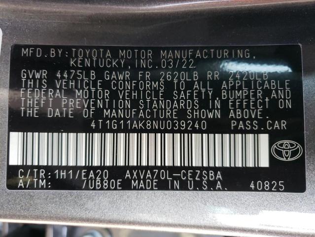 Photo 9 VIN: 4T1G11AK8NU039240 - TOYOTA CAMRY SE 