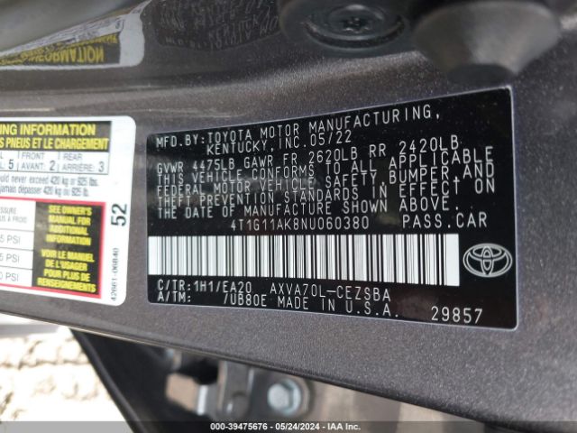 Photo 8 VIN: 4T1G11AK8NU060380 - TOYOTA CAMRY 