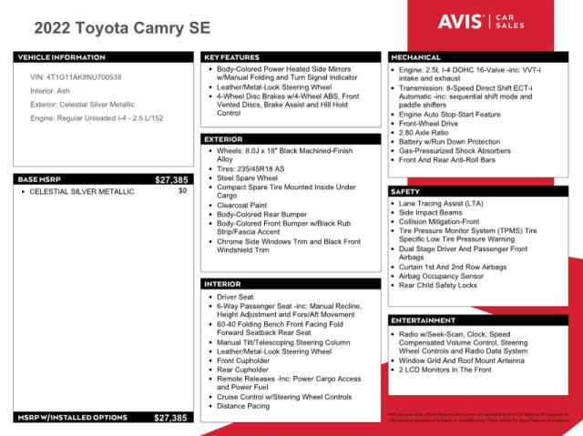 Photo 11 VIN: 4T1G11AK8NU700538 - TOYOTA CAMRY SE 