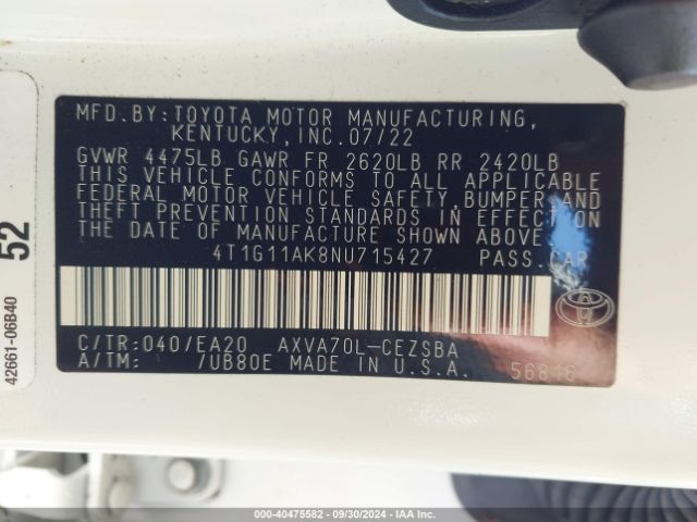 Photo 8 VIN: 4T1G11AK8NU715427 - TOYOTA CAMRY 