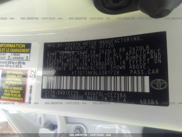 Photo 8 VIN: 4T1G11AK9LU381728 - TOYOTA CAMRY 