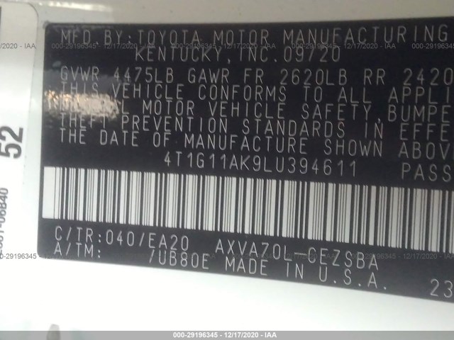 Photo 8 VIN: 4T1G11AK9LU394611 - TOYOTA CAMRY 