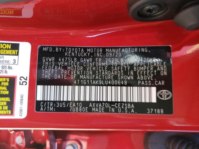 Photo 9 VIN: 4T1G11AK9LU400648 - TOYOTA CAMRY SE 