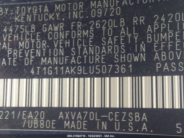 Photo 8 VIN: 4T1G11AK9LU507361 - TOYOTA CAMRY 