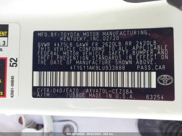 Photo 8 VIN: 4T1G11AK9LU933888 - TOYOTA CAMRY 