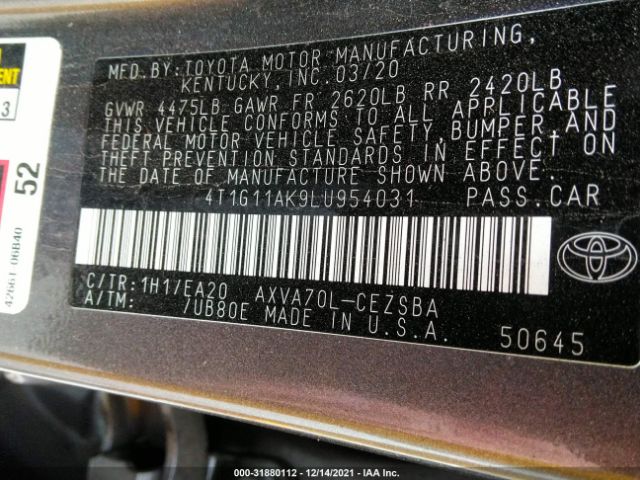 Photo 8 VIN: 4T1G11AK9LU954031 - TOYOTA CAMRY 