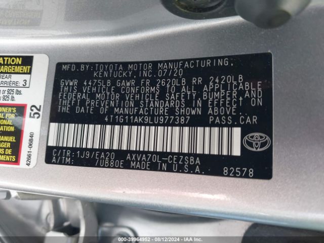 Photo 8 VIN: 4T1G11AK9LU977387 - TOYOTA CAMRY 