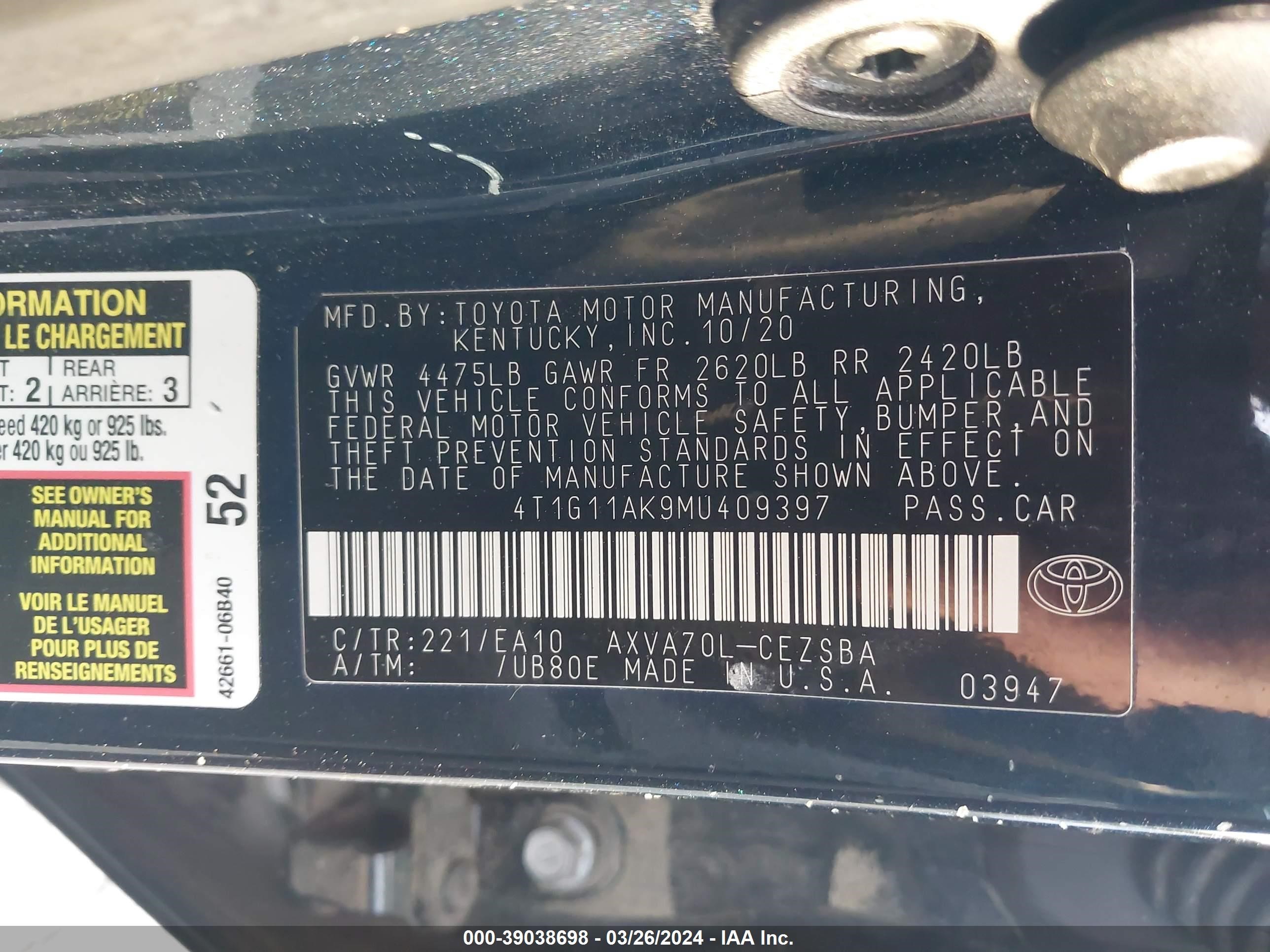 Photo 8 VIN: 4T1G11AK9MU409397 - TOYOTA CAMRY 