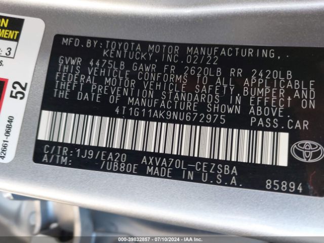 Photo 8 VIN: 4T1G11AK9NU672975 - TOYOTA CAMRY 