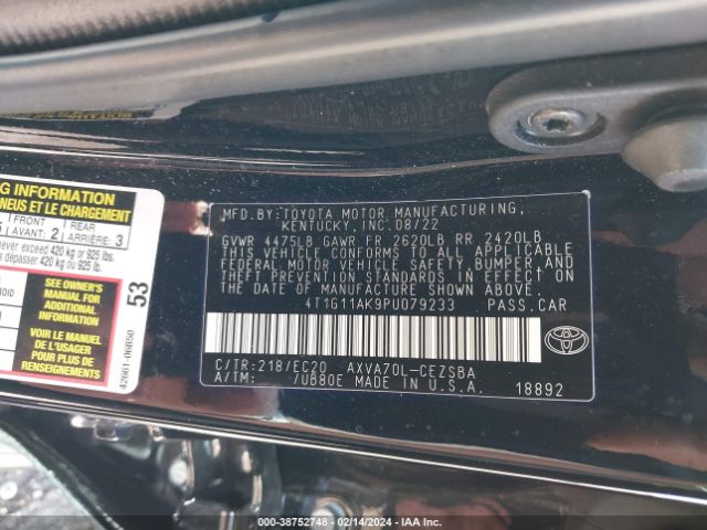 Photo 8 VIN: 4T1G11AK9PU079233 - TOYOTA CAMRY 