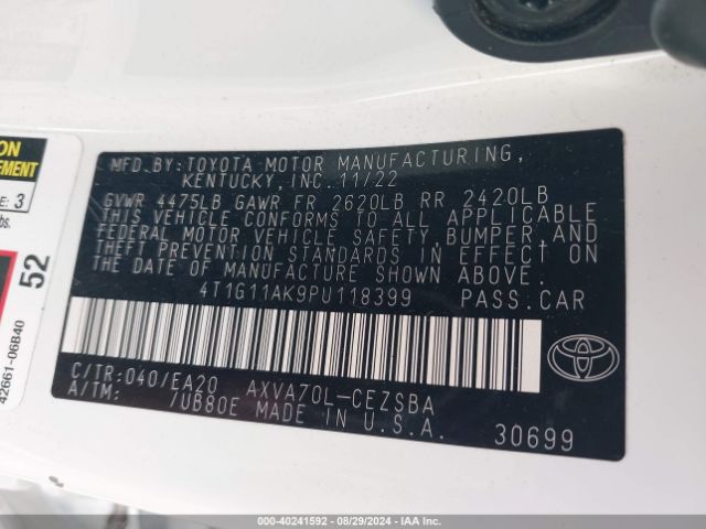 Photo 8 VIN: 4T1G11AK9PU118399 - TOYOTA CAMRY 