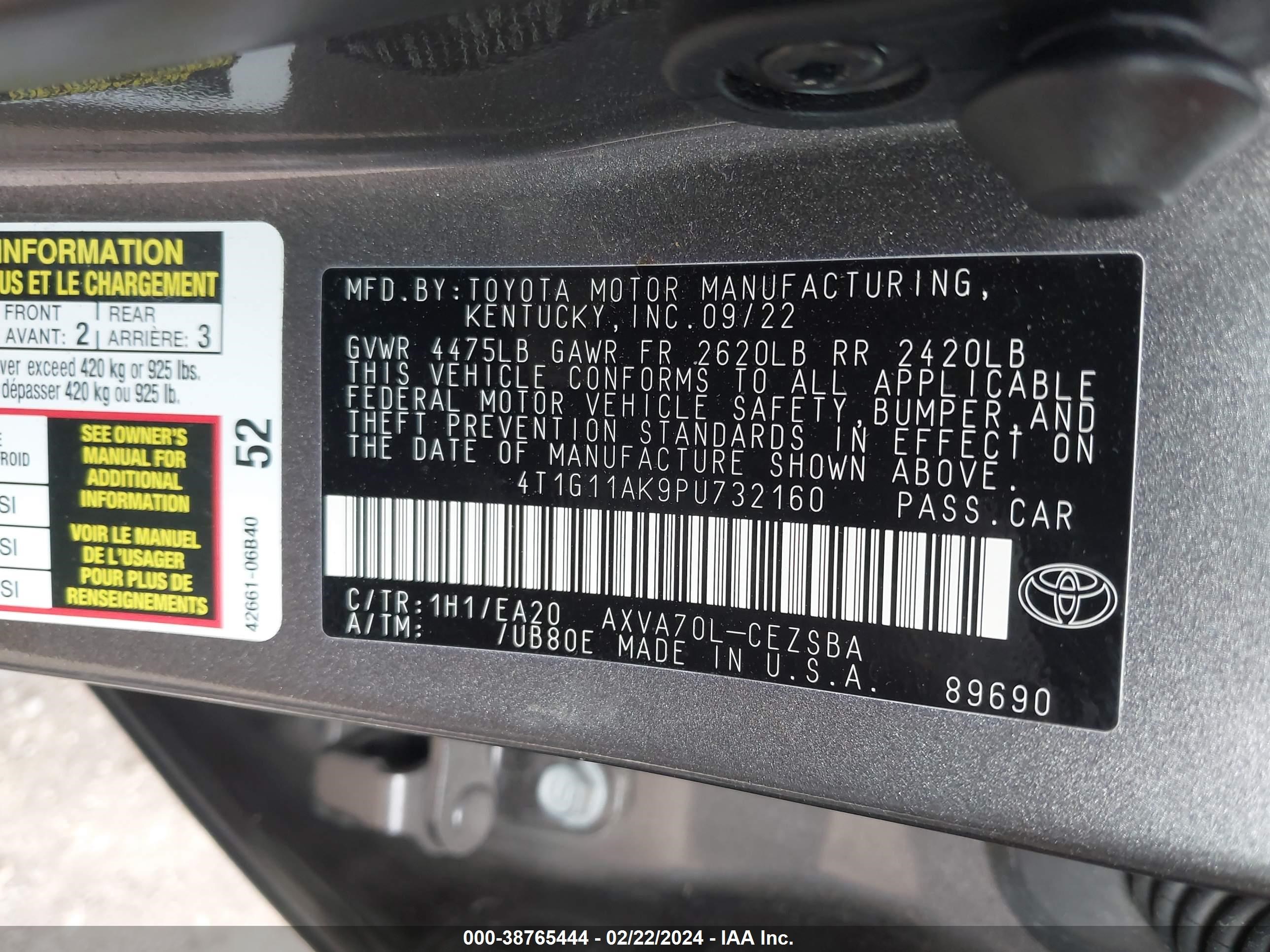 Photo 8 VIN: 4T1G11AK9PU732160 - TOYOTA CAMRY 