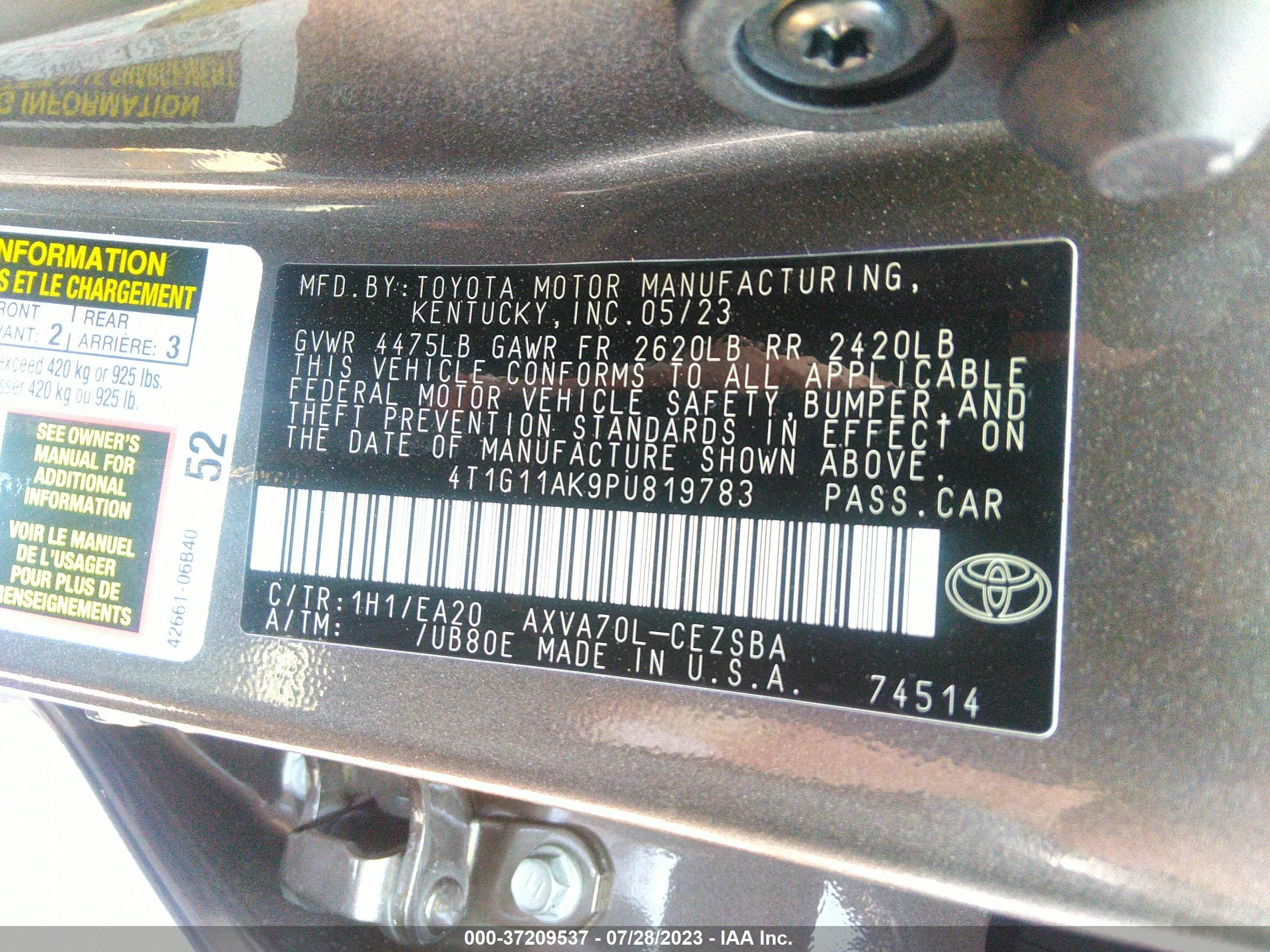 Photo 8 VIN: 4T1G11AK9PU819783 - TOYOTA CAMRY 