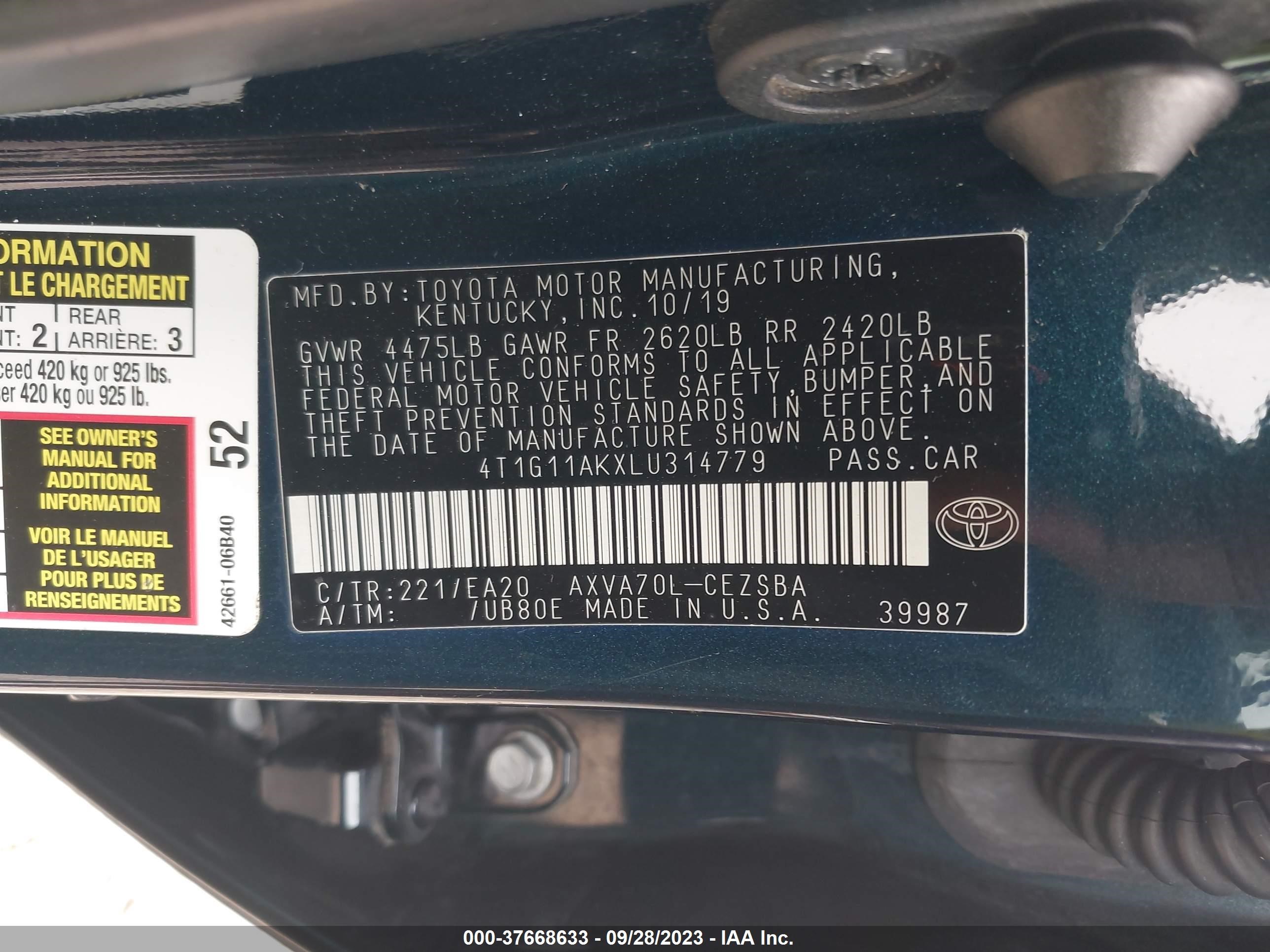 Photo 8 VIN: 4T1G11AKXLU314779 - TOYOTA CAMRY 