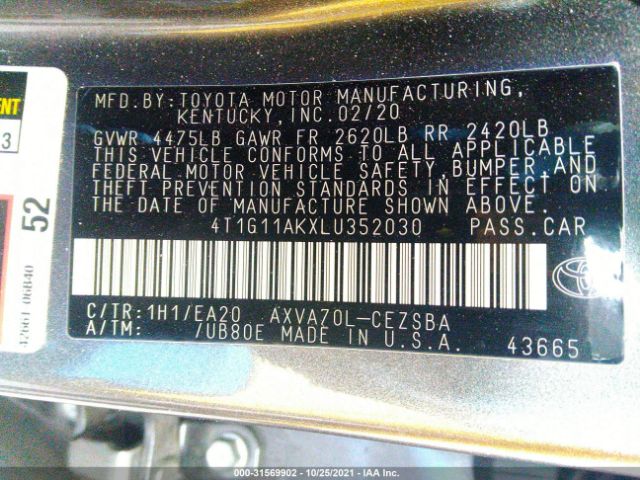 Photo 8 VIN: 4T1G11AKXLU352030 - TOYOTA CAMRY 