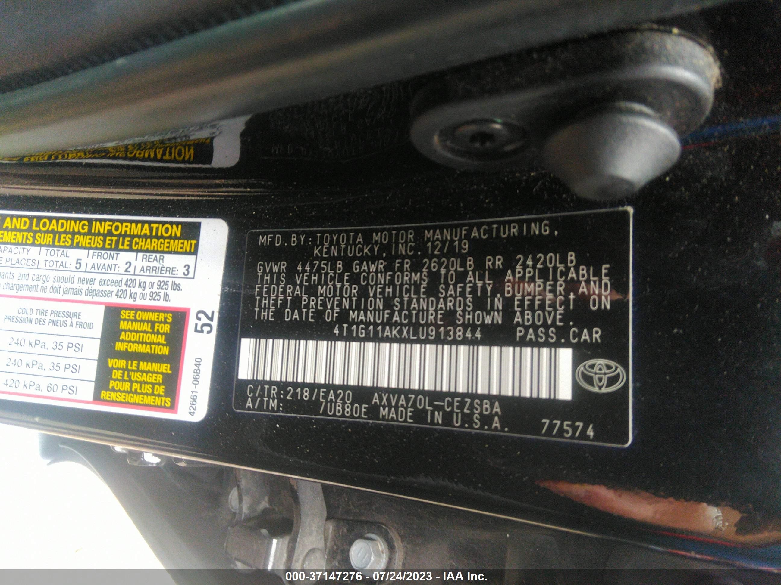 Photo 8 VIN: 4T1G11AKXLU913844 - TOYOTA CAMRY 