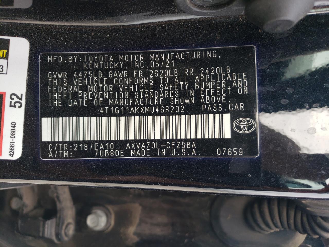 Photo 12 VIN: 4T1G11AKXMU468202 - TOYOTA CAMRY 