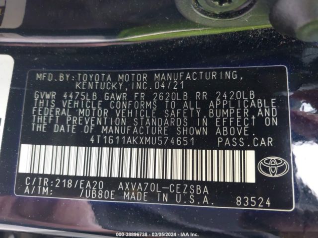 Photo 8 VIN: 4T1G11AKXMU574651 - TOYOTA CAMRY 