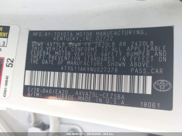 Photo 8 VIN: 4T1G11AKXNU027378 - TOYOTA CAMRY 