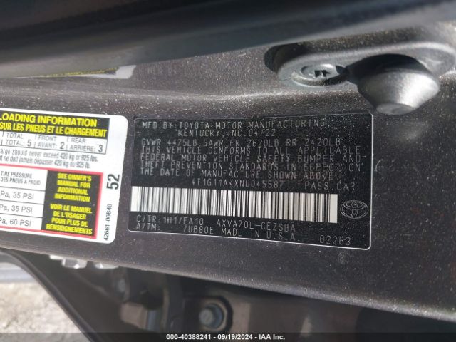 Photo 8 VIN: 4T1G11AKXNU045587 - TOYOTA CAMRY 