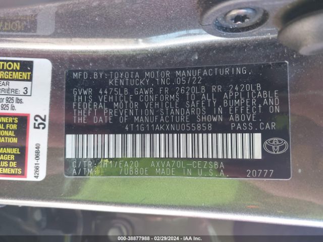 Photo 8 VIN: 4T1G11AKXNU055858 - TOYOTA CAMRY 