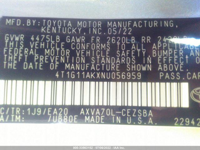 Photo 8 VIN: 4T1G11AKXNU056959 - TOYOTA CAMRY 