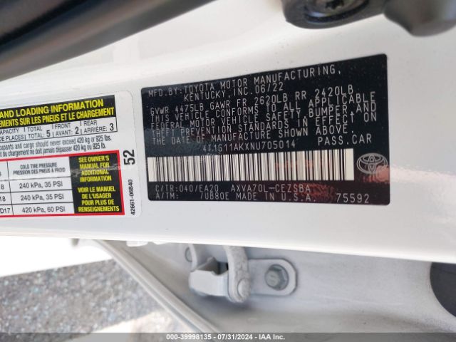 Photo 8 VIN: 4T1G11AKXNU705014 - TOYOTA CAMRY 