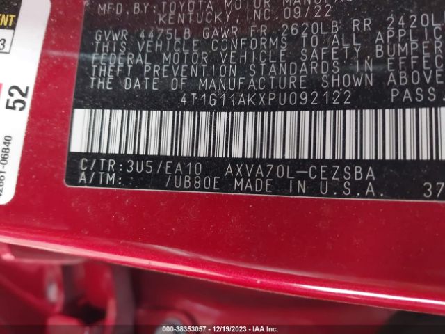 Photo 8 VIN: 4T1G11AKXPU092122 - TOYOTA CAMRY 